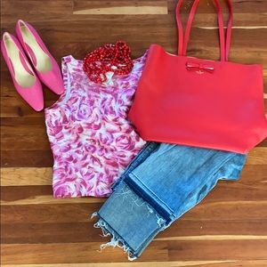 NWT Anthropology Pink/White Sleeveless Silk Top